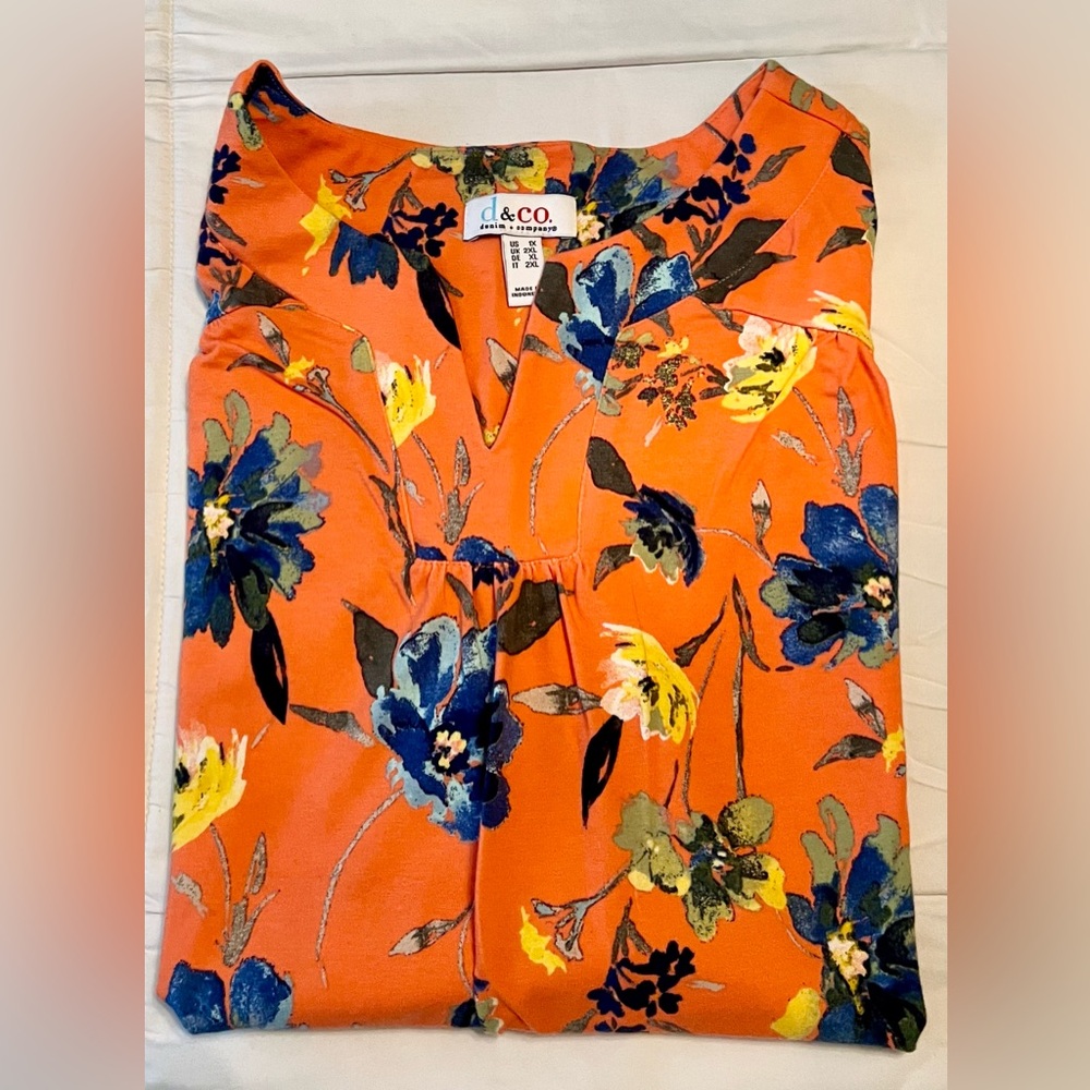 Denim‎ & Co. Plus Size Floral Orange Blouse - Picture 5 of 5